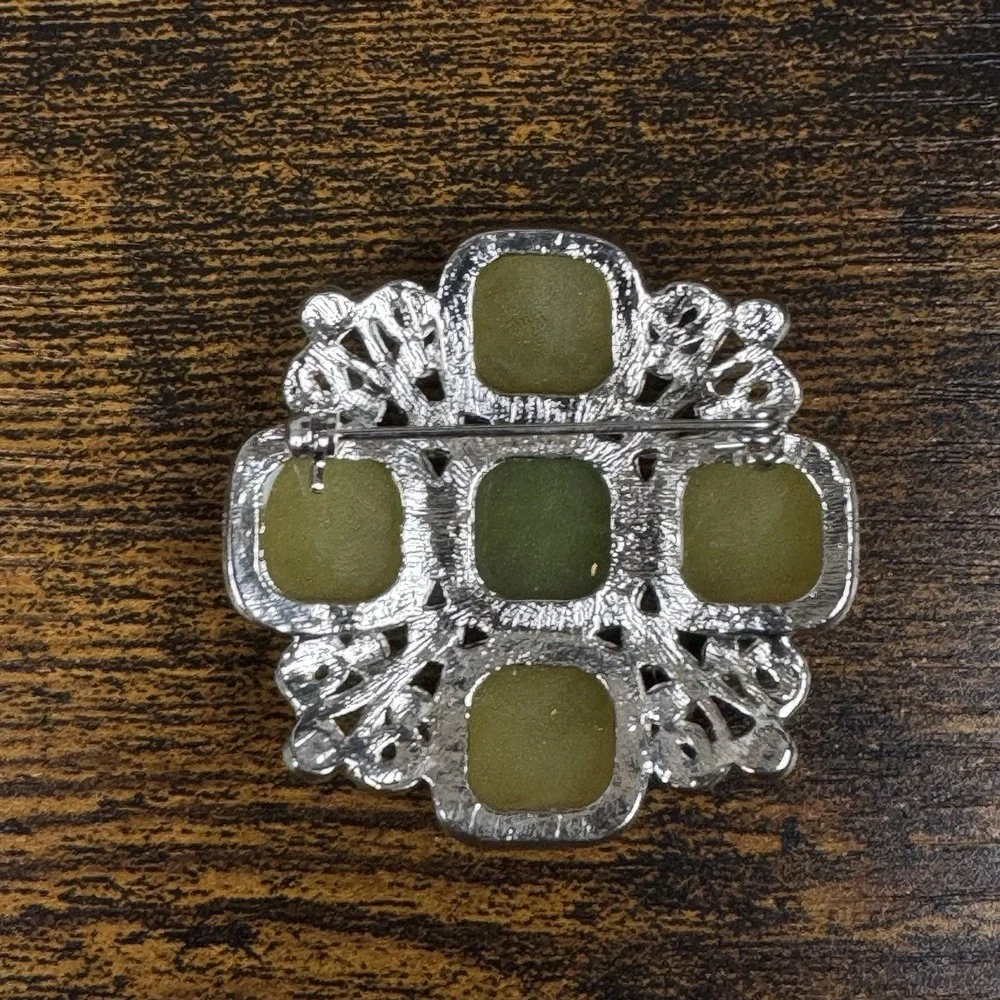 NWT CHARLES KLEIN‎ RHINESTONE BROOCH IN SHADES OF GREEN Aqua Orange rhinestone